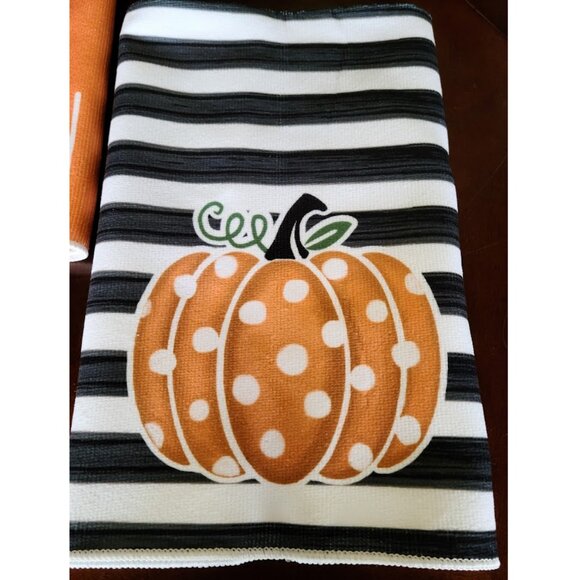 Pumpkin Kitchen Towels Set Fall Decor Thanksgiving Halloween Holiday Decoration - Picture 3 of 6